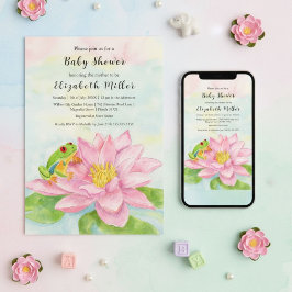 Convites Baby Shower Pink Waterlily & Tree Frog
