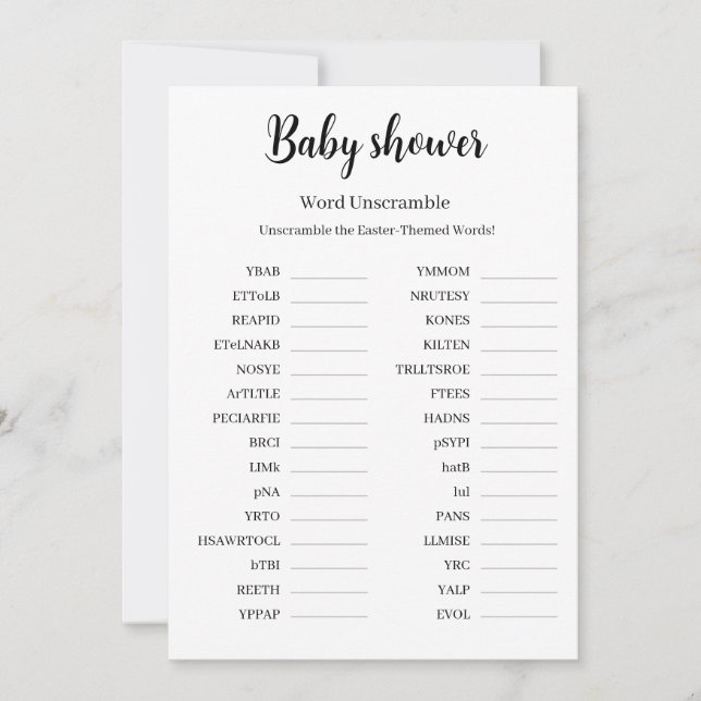 Convites Baby Shower Word Unscramble Game, Printable  (Frente)