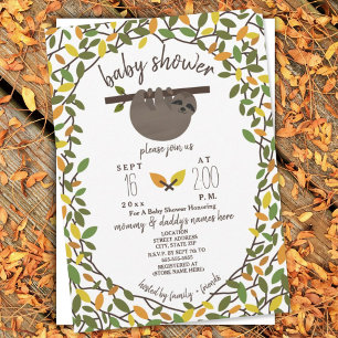 Convites Baby Sloth Autumn Fall Chá de fraldas Greenery