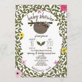 Convites Baby Sloth Girl Chá de fraldas Greenery