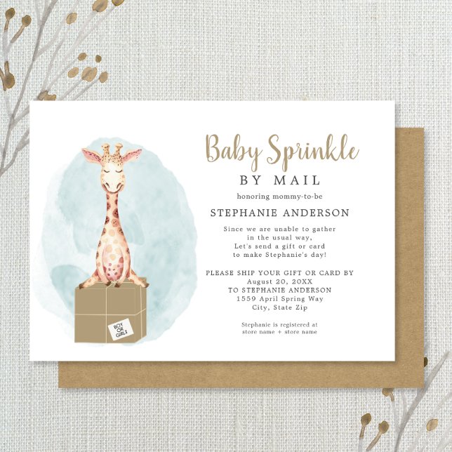 Convites Baby Sprinkle by Mail - girafa neutra + caixa (Criador carregado)