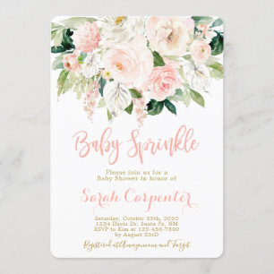 Convites Baby Sprinkle cor-de-água rosa menina floral