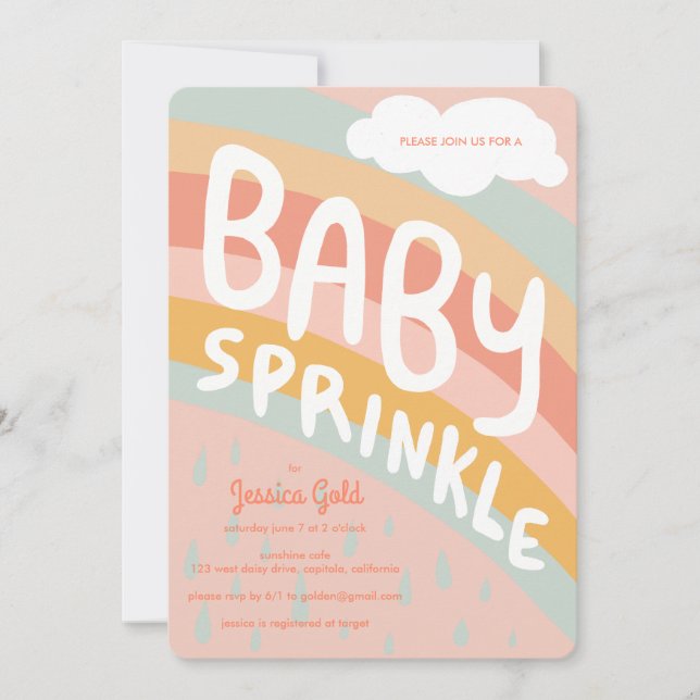 Convites BABY SPRINKLE Cute Clouts Rainbow Rain Personaliza (Frente)