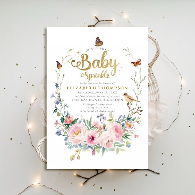 Convites Baby Sprinkle Flores Selvagens Chá de fraldas de B (baby sprinkle baby shower invitation enchanted garden woodland forest spring summer wildflowers)