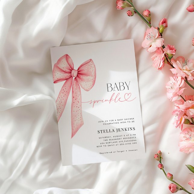 Convites Baby Sprinkle Pink Bow Baby Shower Invitation (Criador carregado)