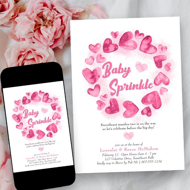 Convites Baby Sprinkle Pink Namorados Little Swetheart (Baby Sprinkle Pink Love Heart Baby Shower Invitation)