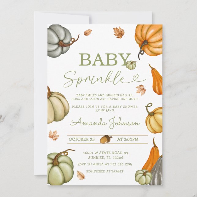 Convites Baby Sprinkle Sage Rustic Pumpkin Chá de fraldas (Frente)