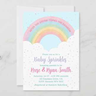Convites Baby Sprinkles Pastel Chá de fraldas Arco-Íris