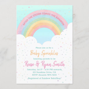 Convites Baby Sprinkles Pastel Chá de fraldas Arco-Íris