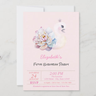 Convites Baby Swan Flower Pink Birday