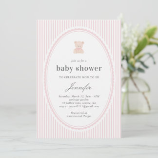 Convites Baby Teddy bear Baby shower Invitation_Pink