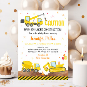Convites Baby Under Construction Boy Truck Baby Shower