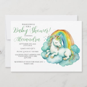 Convites Baby Unicorn Gender Neutrace Chá de fraldas
