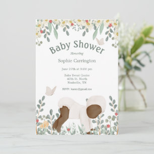 Convites Baby Watercolor Floral Typografia Chá de fraldas 