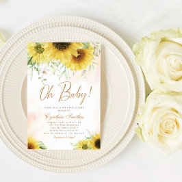 Convites Baby Watercolor Sunflower Floral