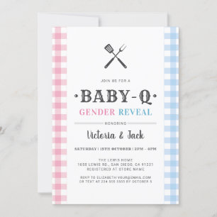 Convites BabyQ Gender Reveal Gingham CHURRASCO