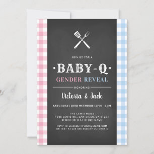 Convites BabyQ Gender Reveal Gingham CHURRASCO Black