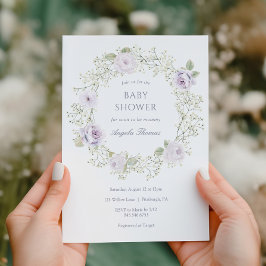 Convites Baby's Breath and Purple Roses Baby Shower