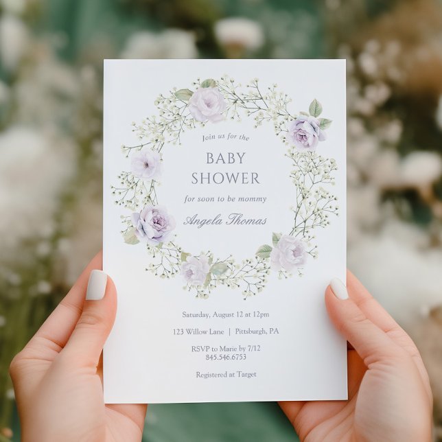 Convites Baby's Breath and Purple Roses Baby Shower (Criador carregado)