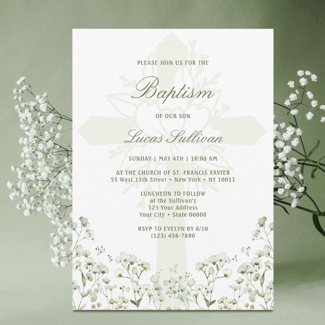 Convites Baby's Breath Baptism Invitation (Criador carregado)