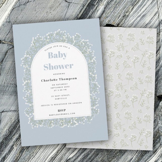 Convites Baby's Breath Blue Boy Gypsophila Baby Shower (Baby's Breath Blue Boy Gypsophila Baby Shower Invitation)