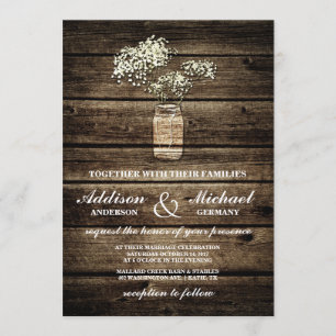 Convites Baby's Breath Mason Jar   Barn Wood Wedding