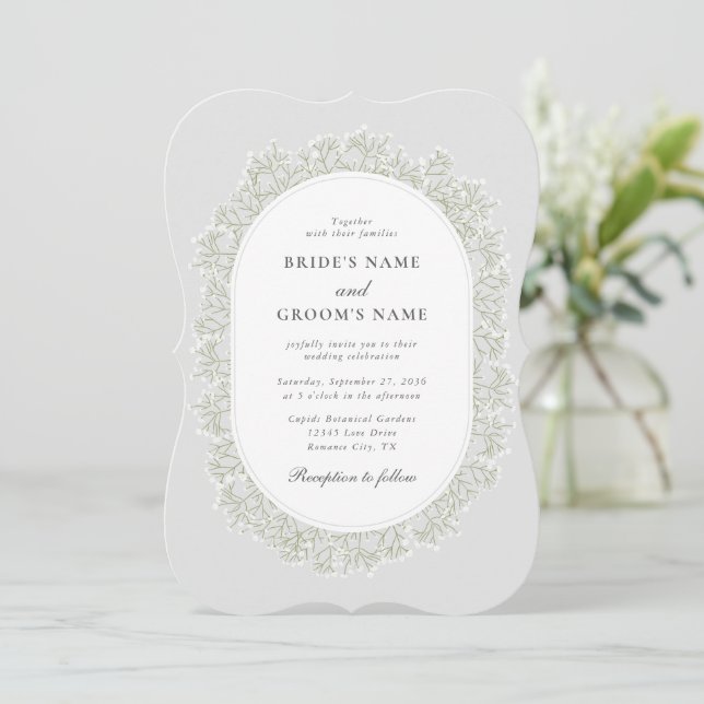 Convites Baby's Breath Monogram Gypsophila Floral Wedding (Em pé/Frente)