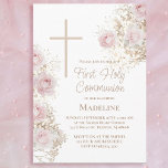 Convites Baby's Breath pink roses First Holy Communion<br><div class="desc">Baby's Breath pink roses First Holy Communion girl Invitation</div>