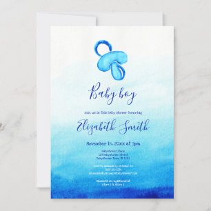 Convites Babyshower de pacificador azul-aquarela