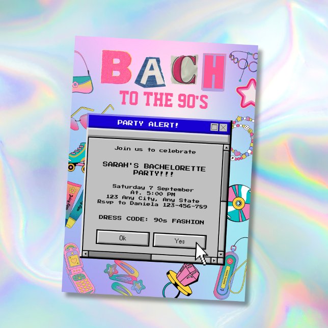 Convites Bach à Festa de solteira retrô dos anos 90 (Bach To The 90's Retro Bachelorette Party Invitation)