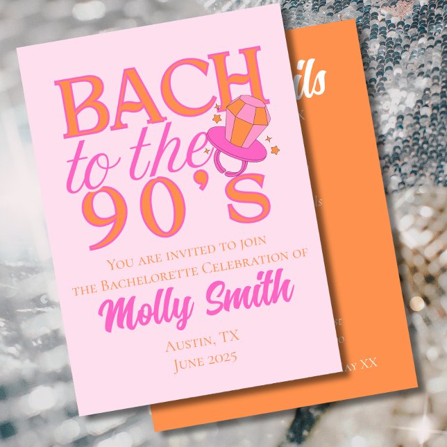 Convites Bach aos anos 90 - Festa de solteira retrô (Bach to the 90s invite with modern serif font – perfect for 90s bachelorette or bridal celebrations!)