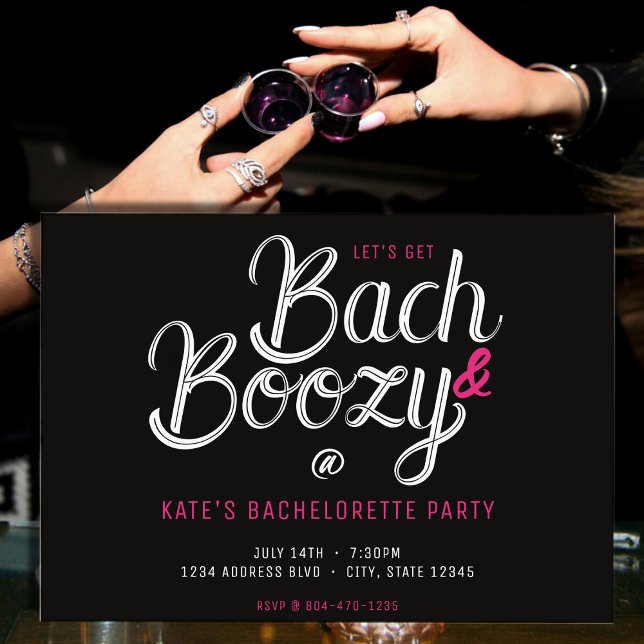 Convites Bach & Boozy Black & Pink Festa de solteira (Bach & Boozy Black & Pink Bachelorette Party Invitation
)