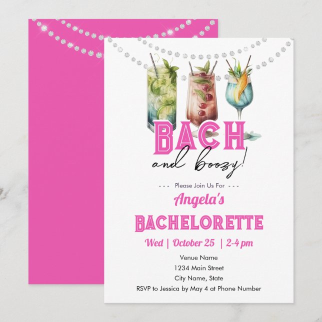 Convites Bach e Boozy Bachelorette Party (Frente/Verso)