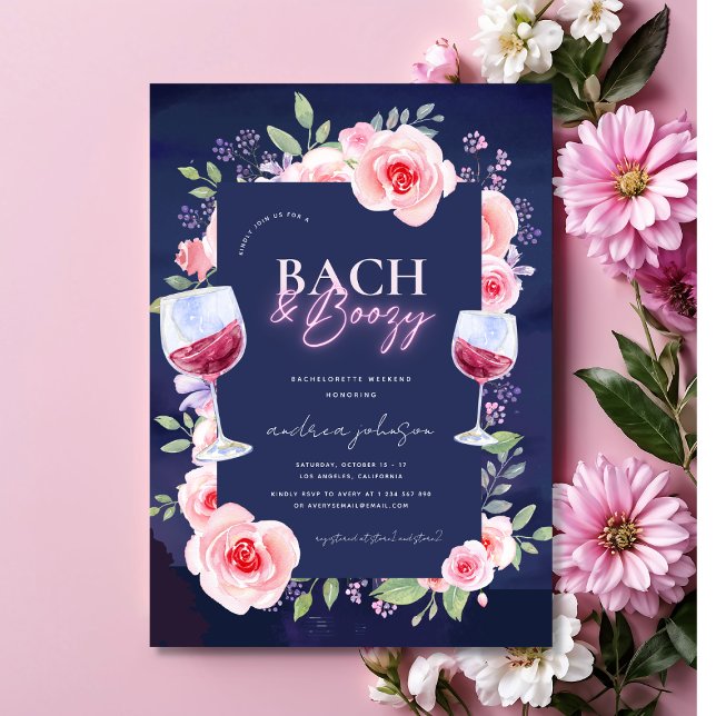 Convites Bach e Boozy Neon e Floral Rosa Despedida de Solte (Criador carregado)