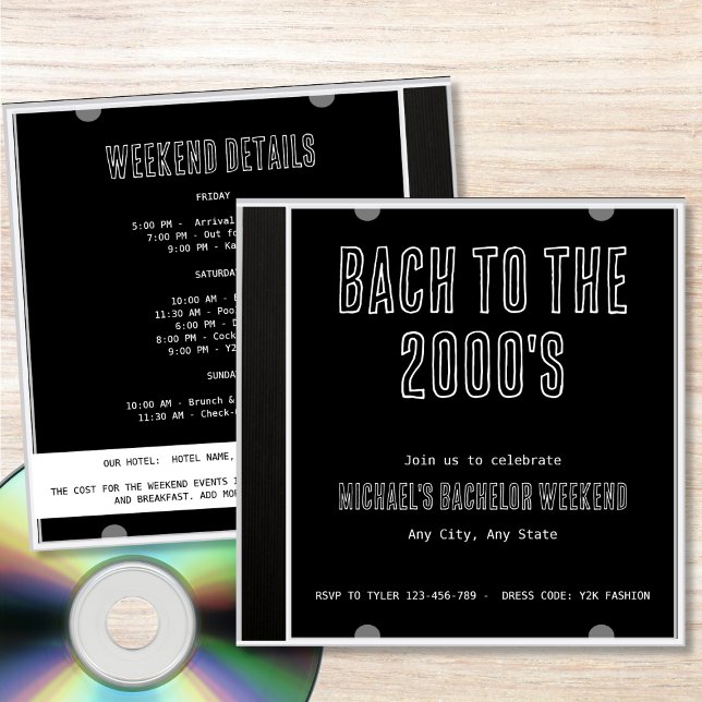 Convites Bach Y2K ao final de semana do Solteiro do Cobrir  (Y2K Bach To The 2000s CD Cover Bachelor Weekend Invitation)