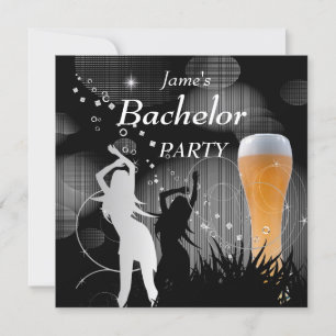 Convites Bachelor Party Black White Beer Glass Girls