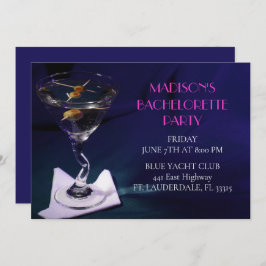 Convites Bachelorette Azul Brilhante Martini Bridal Party