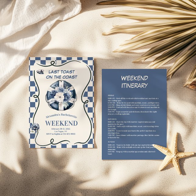 Convites Bachelorette Azul Floral Náutica (Criador carregado)