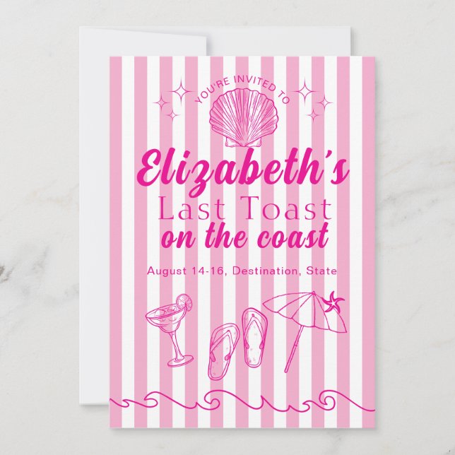 Convites Bachelorette Beach Party Last Toast On the Coast (Frente)