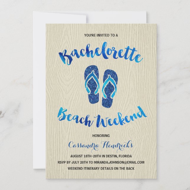 Convites Bachelorette Beach Weekend com Blue Faux Glitter (Frente)