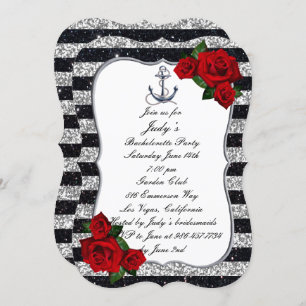 Convites Bachelorette Black Stripes Náuticas Anchor