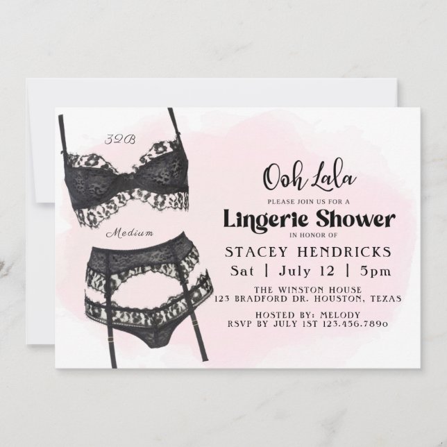 Convites Bachelorette, Chá Lingerie, Ooh La la (Frente)