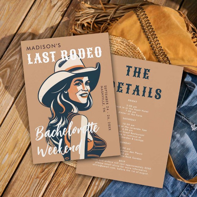 Convites Bachelorette Chic do Último Glam Rodeo Poster (last rodeo bachelorette weekend invitation itinerary retro vintage elegant glam terracotta orange)