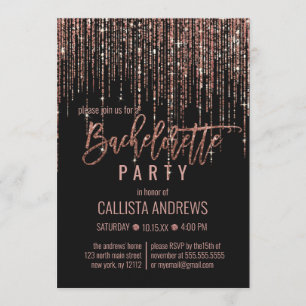 Convites Bachelorette da seringa Dourada com Rosa preto