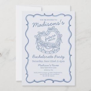 Convites Bachelorette de Bolo Retro Cardíaco com Arco Azul
