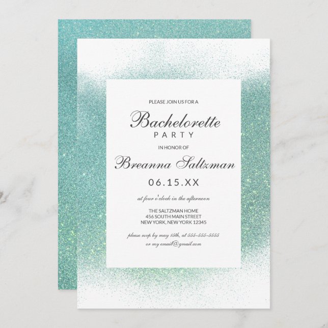Convites Bachelorette de Borda de Pó Branco de Chic Teal (Frente/Verso)