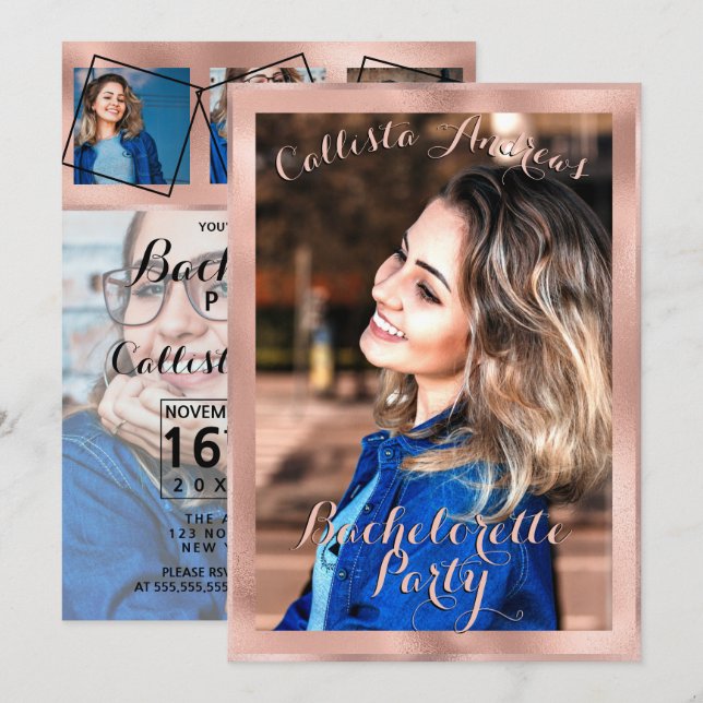 Convites Bachelorette de Colagem de Fotografias de Rosa Dou (Frente/Verso)