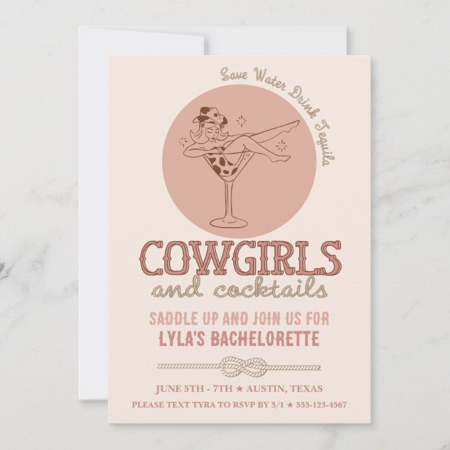 Convites Bachelorette de coquetéis e escovas Ocidentais (Frente)