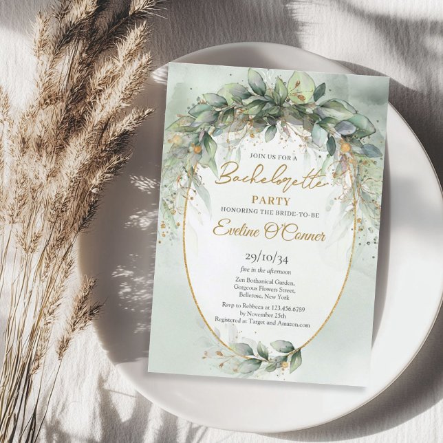 Convites Bachelorette de eucalipto verde-Elegante (Elegant botanical green eucalyptus bachelorette invitation)