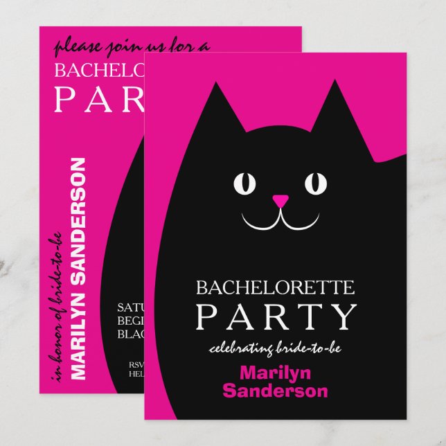 Convites Bachelorette de Gato Preto (Frente/Verso)
